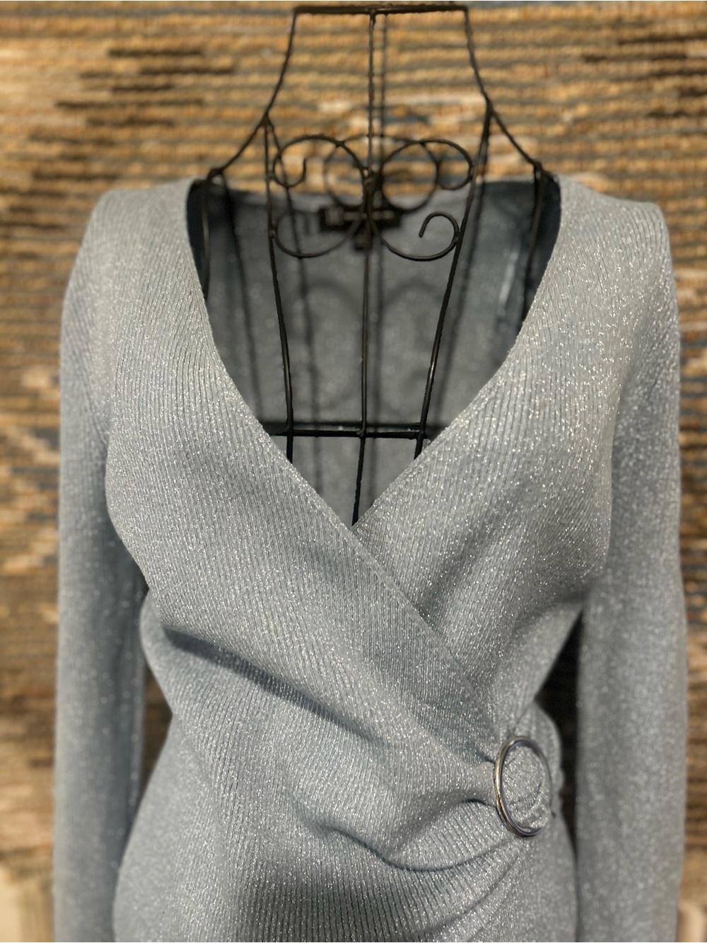 INC Shimmery Light Blue Wrap Sweater with Side Ring - Picture 2 of 10